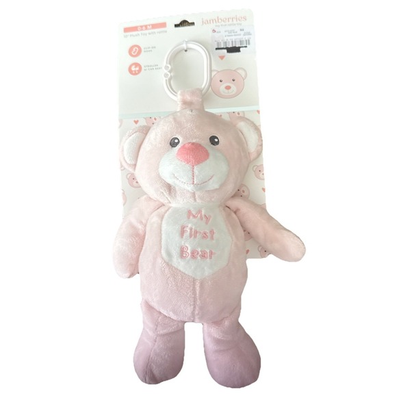 Jamberries Other - Baby My First Bear Pink 10" Lovey Rattle Plush Comfort Toy Gift Stroller Clip-On